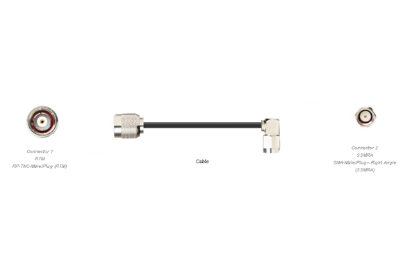 PT240-017-RTM-SSMRA: 17 Feet 240 Type Low loss Cable Assembly with Reverse Polarity TNC-Male and SMA-Male Right Angle Connectors