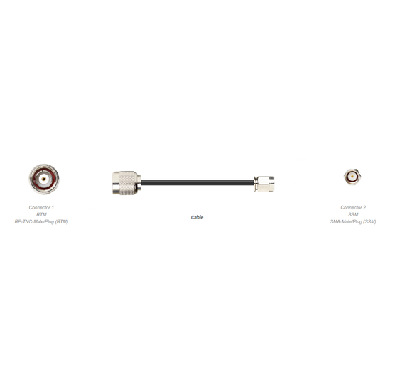 PT400-001-RTM-SSM: 1 Feet 400 Type Low loss Cable Assembly with Reverse Polarity TNC-Male and SMA-Male Connectors