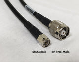 Cable coaxial de baja pérdida equivalente al tipo LMR240 - 6 pies - RP TNC macho - SMA macho